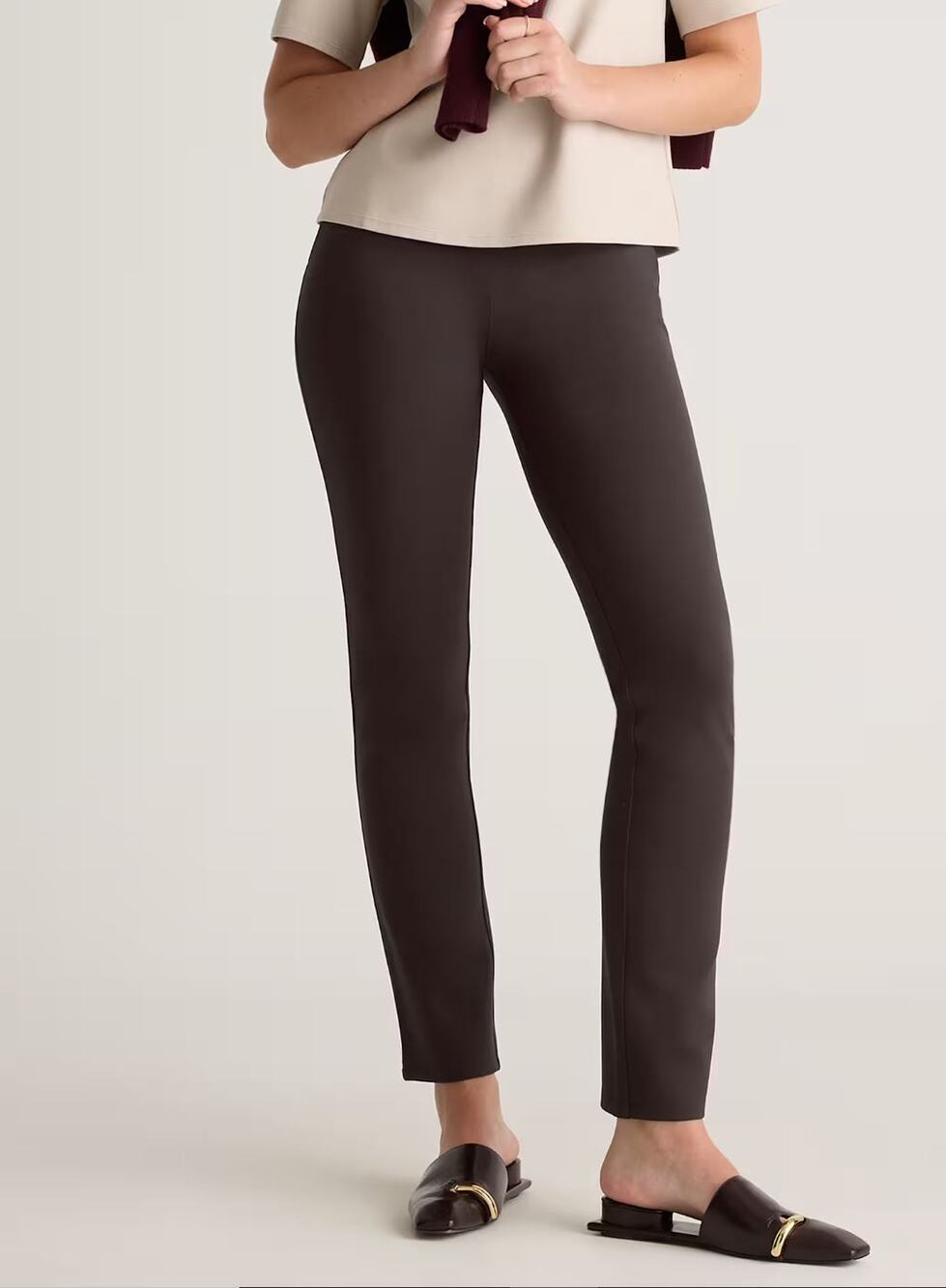Quince Ultra Stretch Ponte Straight Leg Pant XL Petite Espresso Brown Career